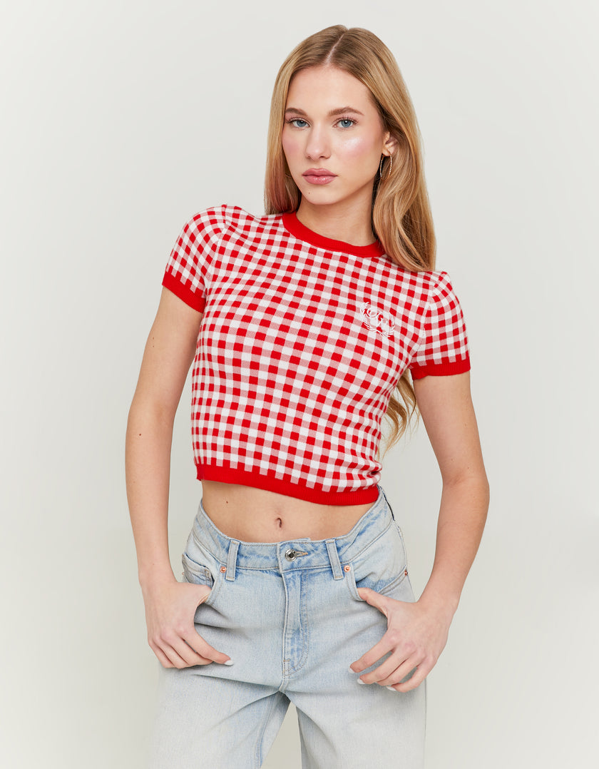 Knitted Top Short Sleeves | Red-Off White