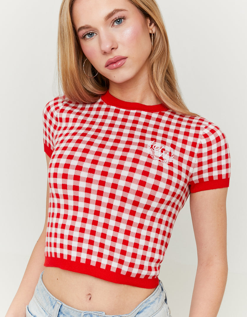 Knitted Top Short Sleeves | Red-Off White