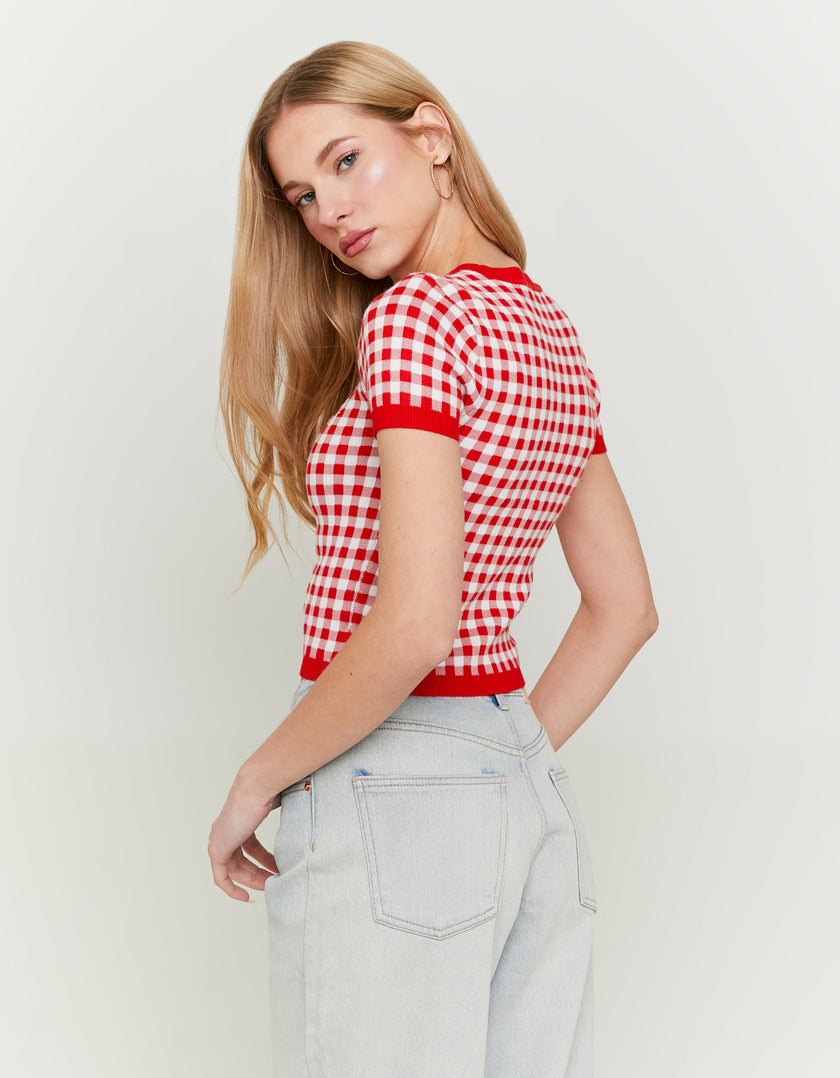 Knitted Top Short Sleeves | Red-Off White