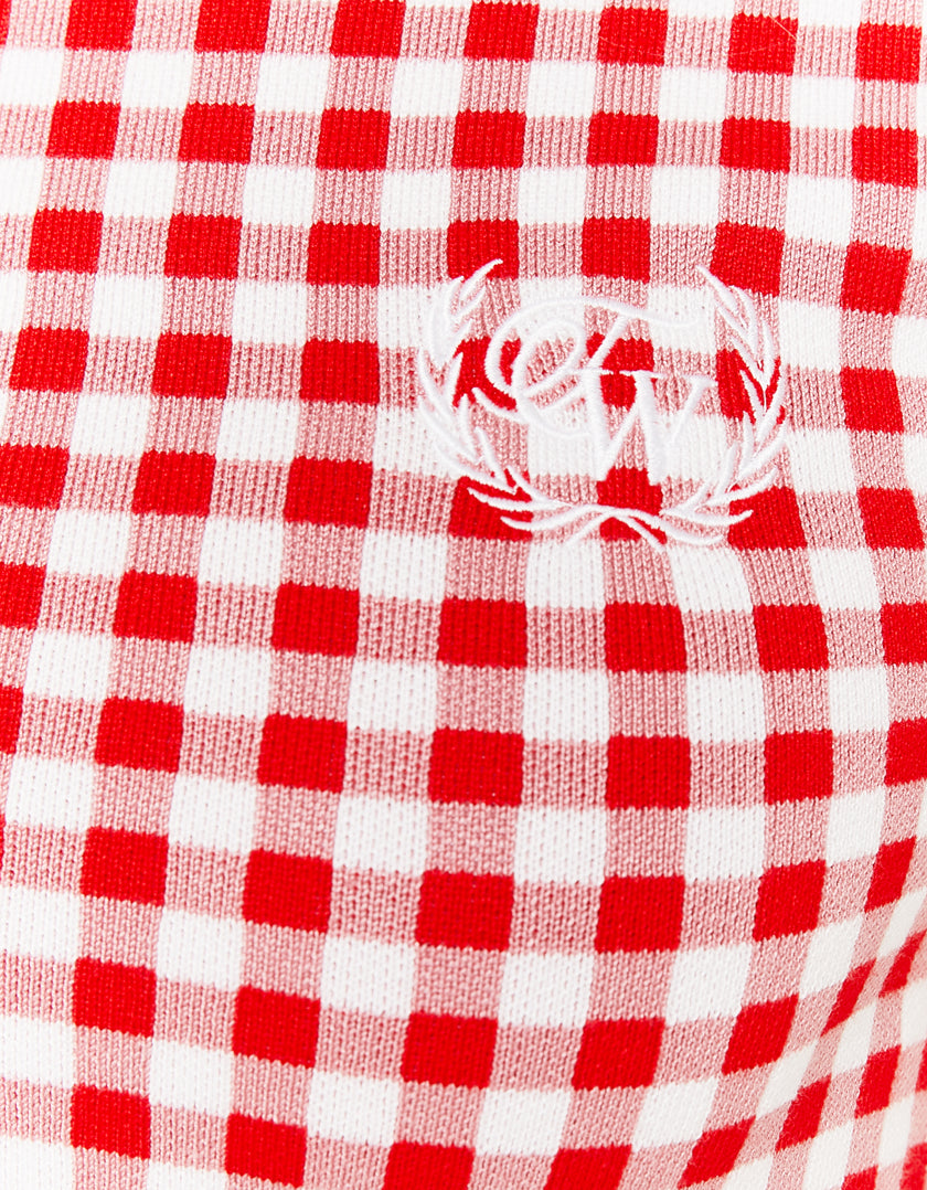 Knitted Top Short Sleeves | Red-Off White