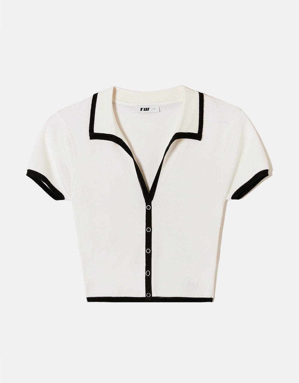 Knitted Polo Top with Contrast Trims | Black-Off White