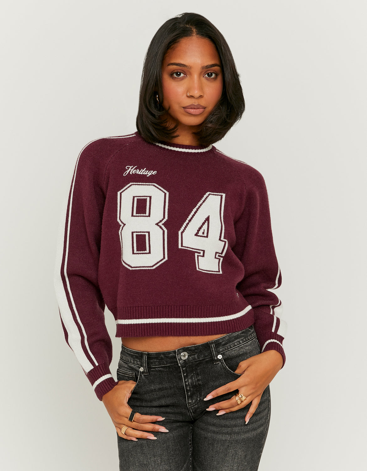 Knitted Sweater with Embroidery | Bordeau