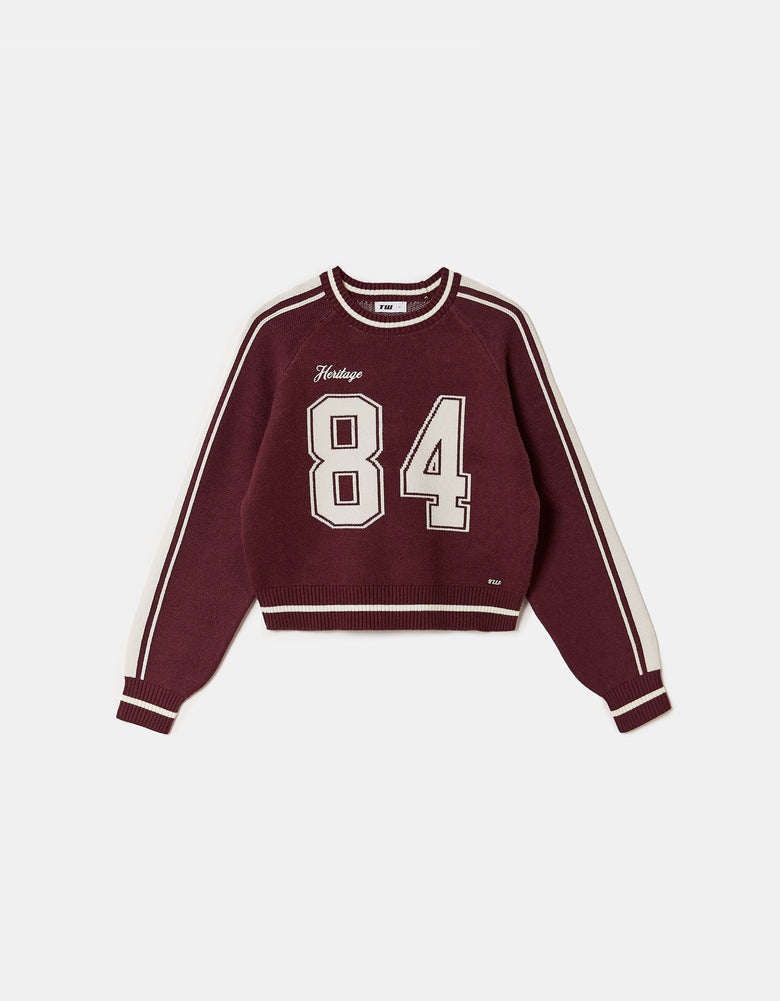 Knitted Sweater with Embroidery | Bordeau