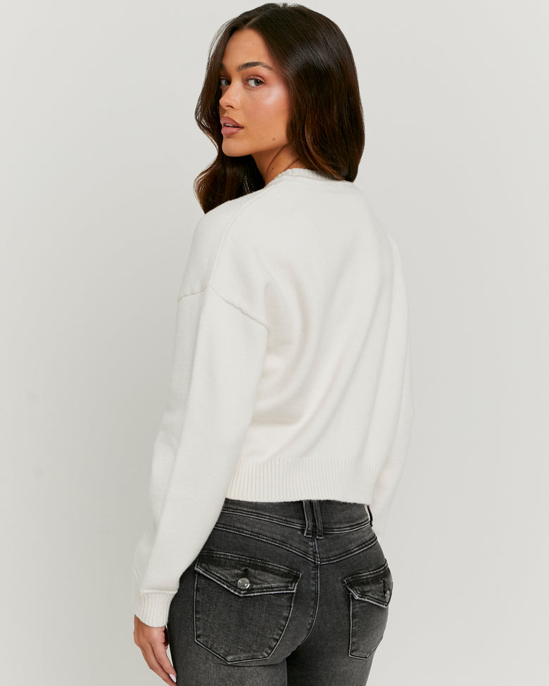 Knitted Jumper with Graphic Detail | Off White