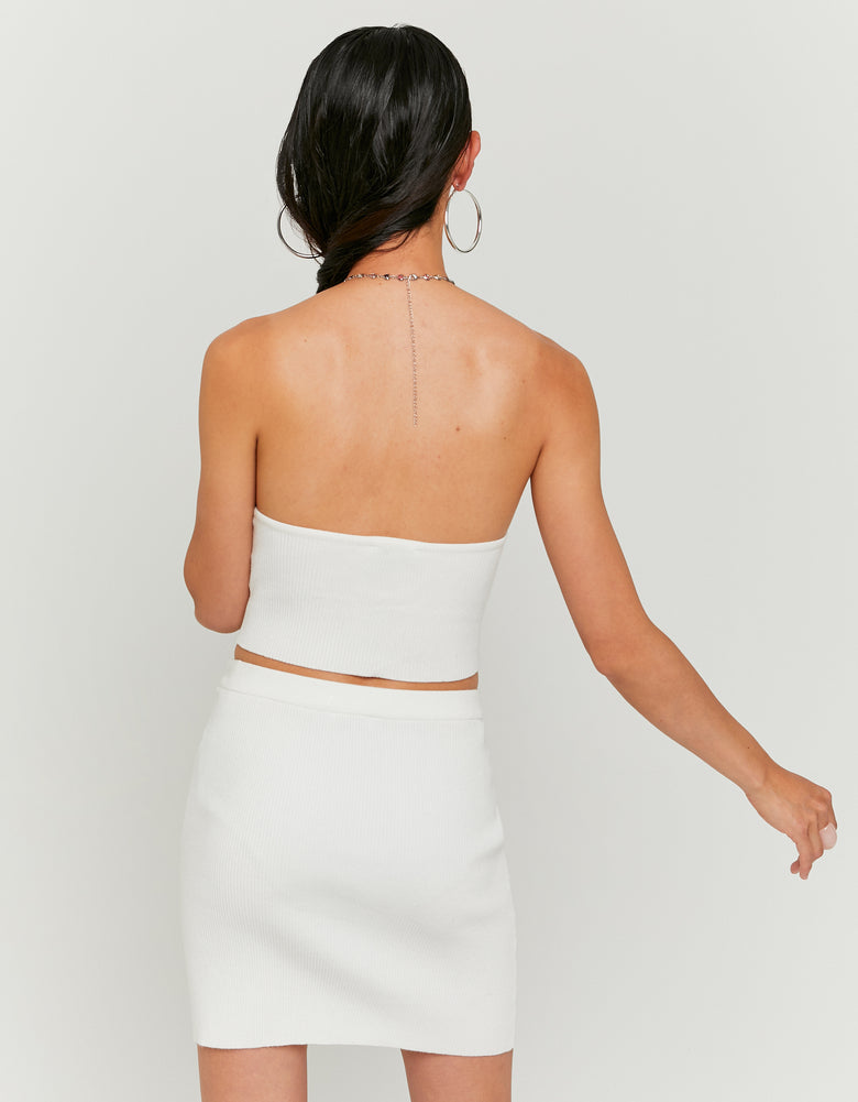 Knitted Top Openback with Rhinestones Necklace | Off White
