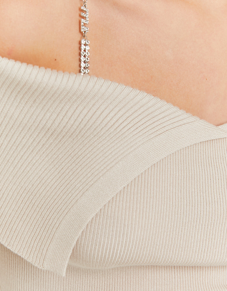 Knitted Jumper With Strass | Beige