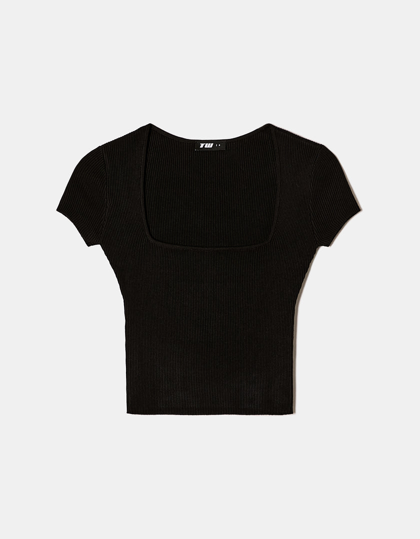 Knitted Top Short Sleeves | Black