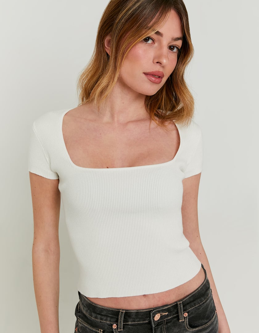 Knitted Top Short Sleeves | Off White