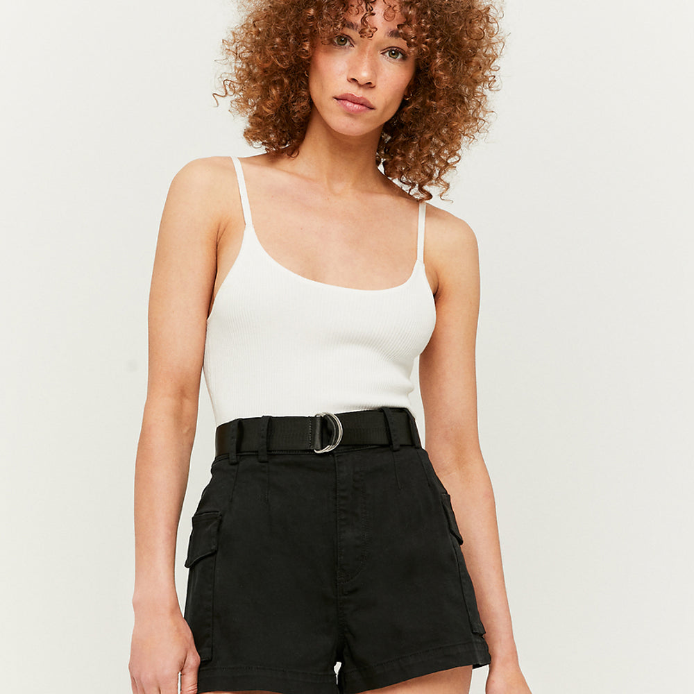 High Waist Belted Cargo Shorts | Black