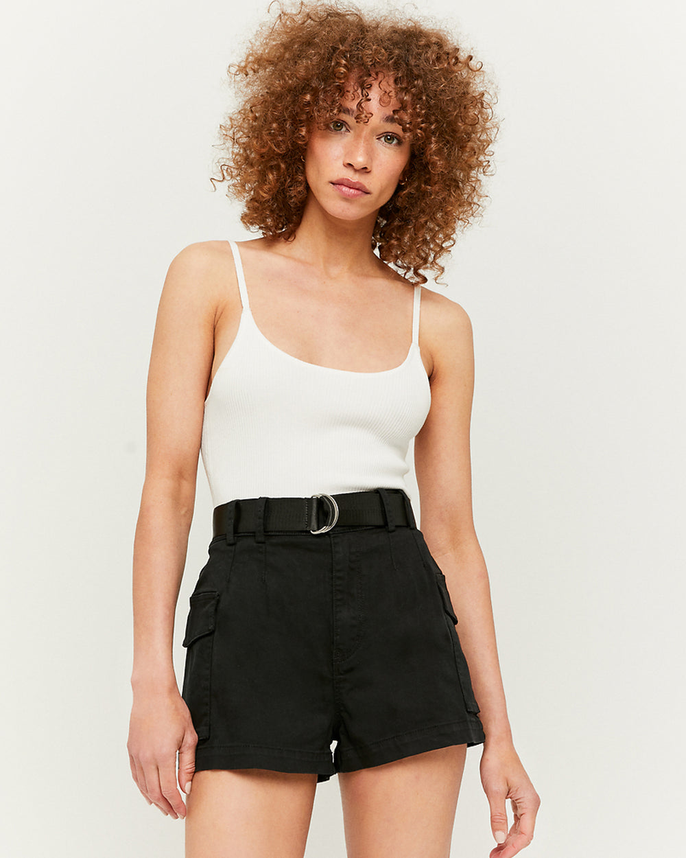 High Waist Belted Cargo Shorts | Black