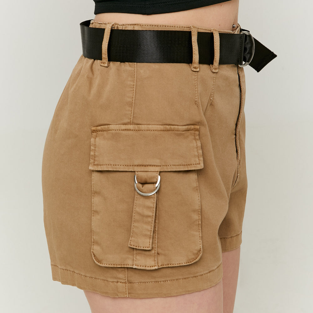 High Waist Belted Cargo Shorts | Beige