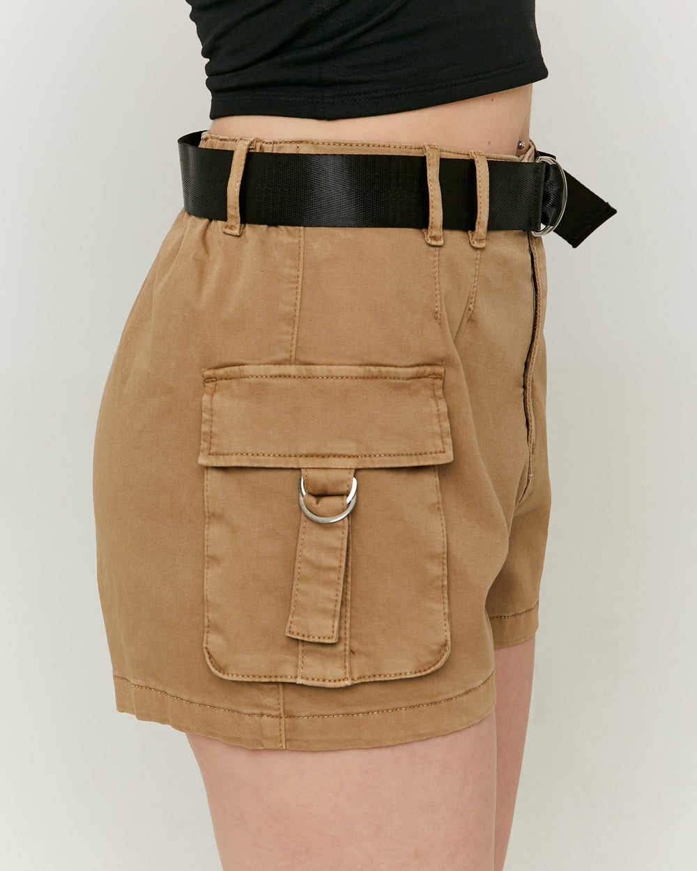 High Waist Belted Cargo Shorts | Beige