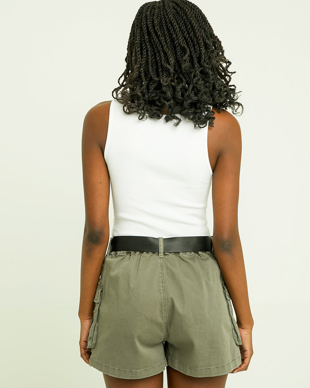 High Waist Belted Cargo Shorts | Khaki