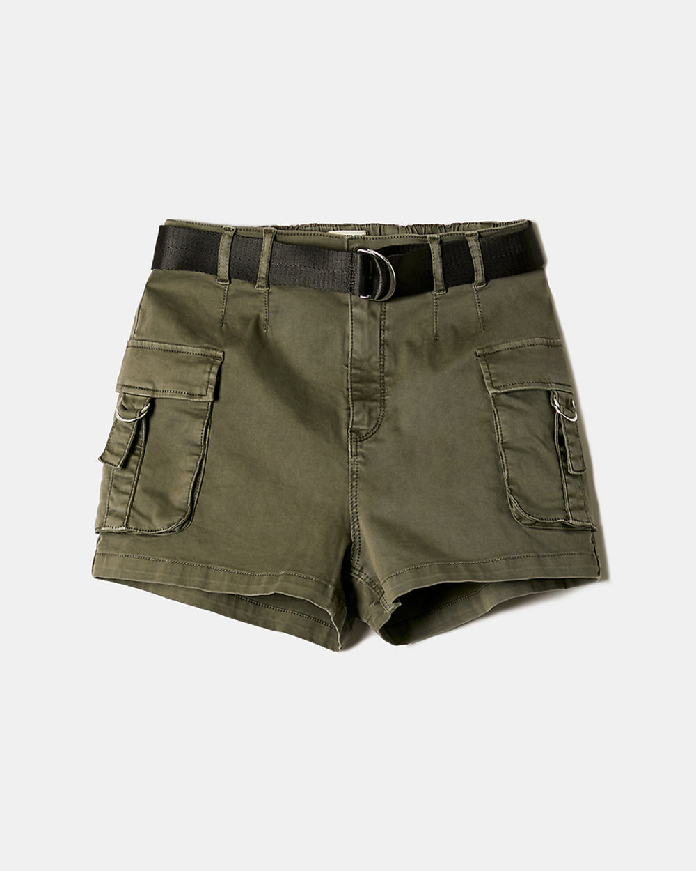 High Waist Belted Cargo Shorts | Khaki