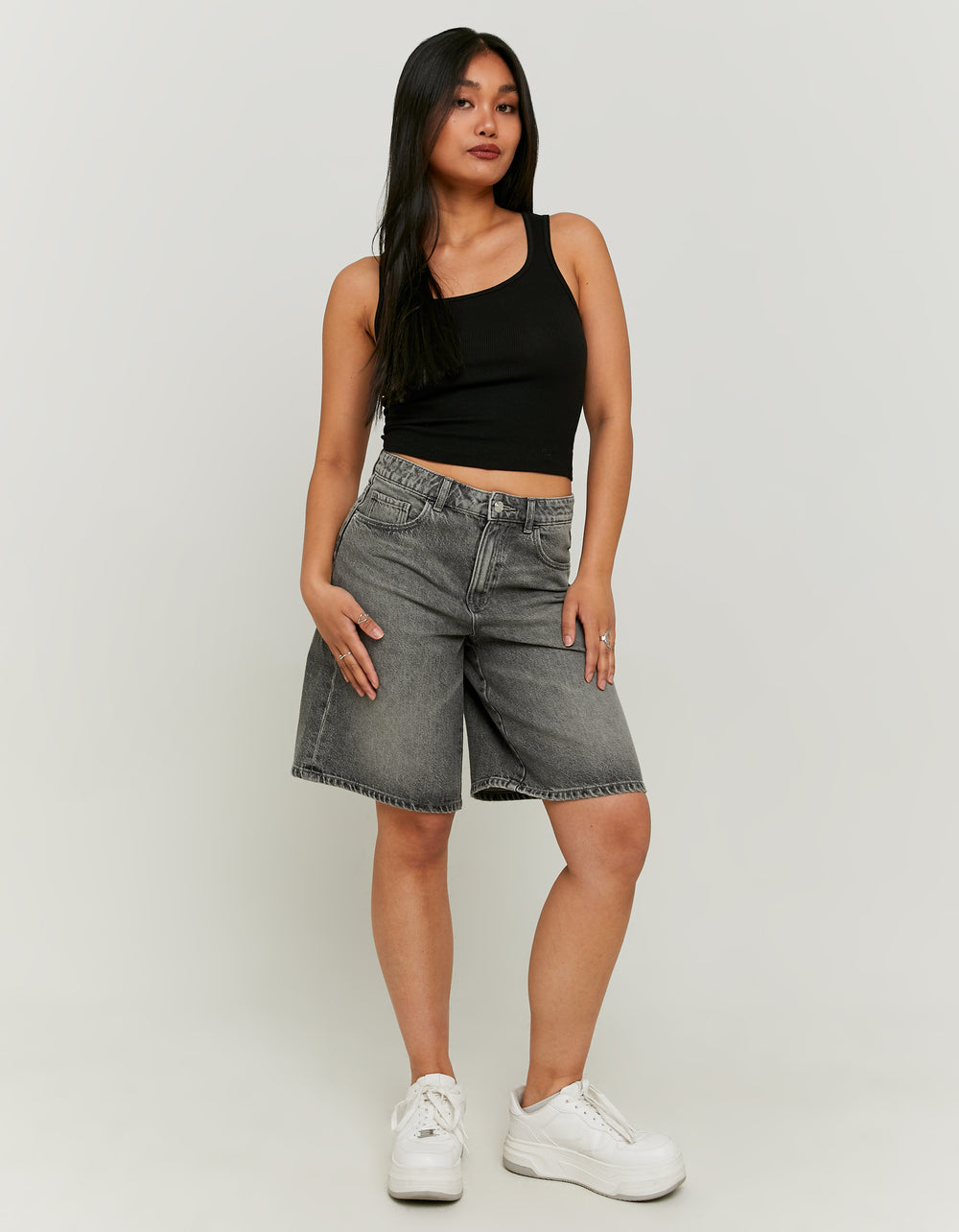 High Waist Wide Bermuda Shorts | Grey