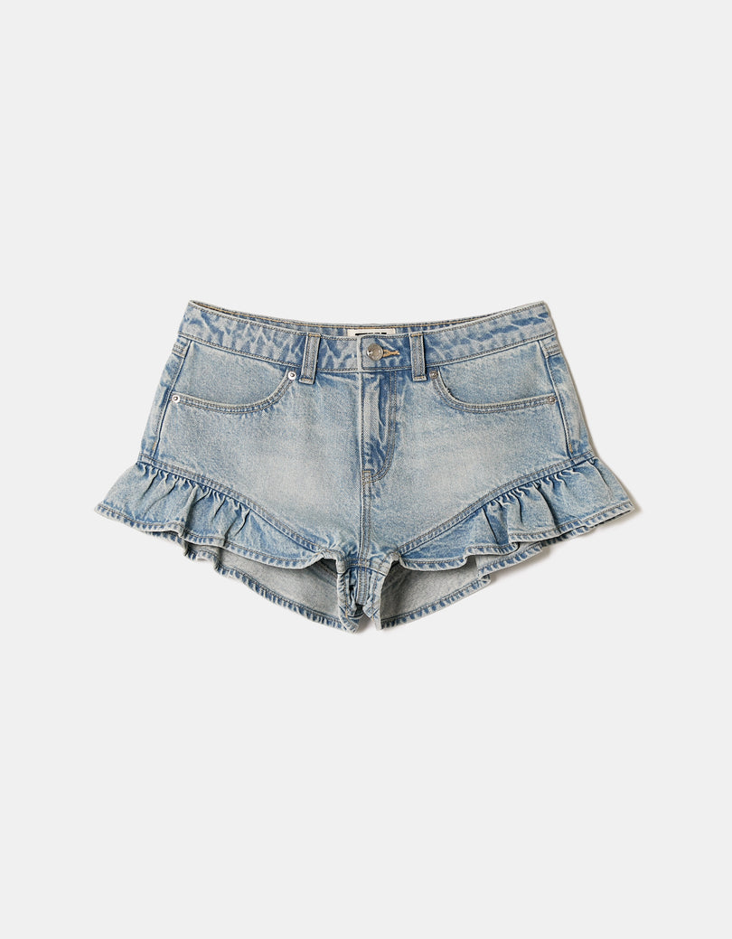 Ruffle Denim Shorts | Used Wash