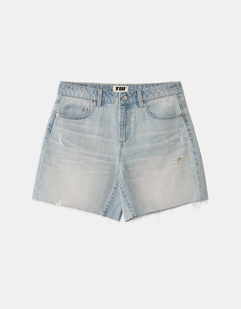 Mid Waist Boyfriend Denim Shorts | Light Wash