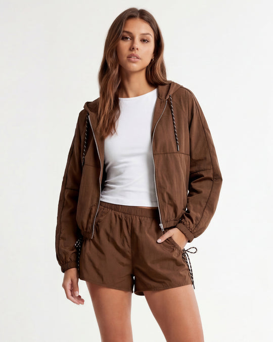Mid Waist Mini Shorts | Brown