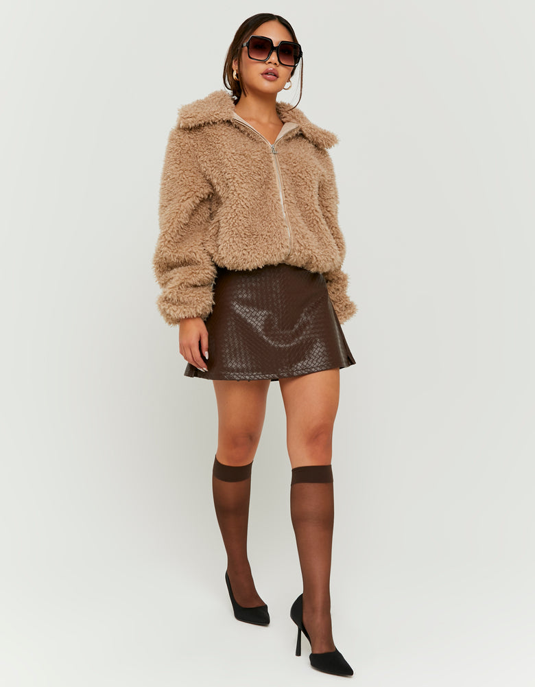 Faux Leather Mini Skort | Brown