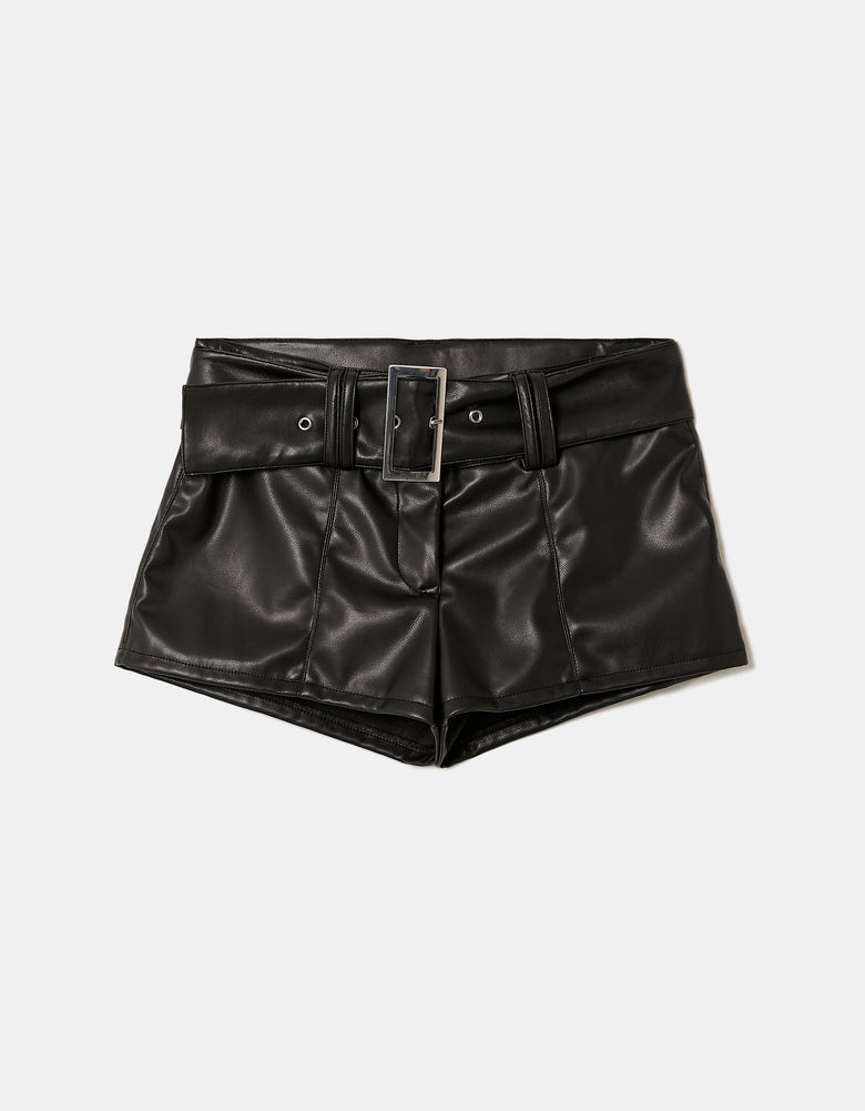 Faux Leather Short with Belt | Black