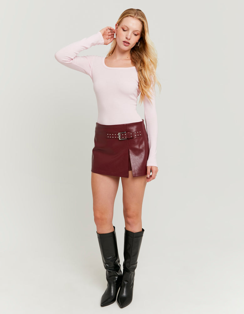 Skort with Belt | Bordeau