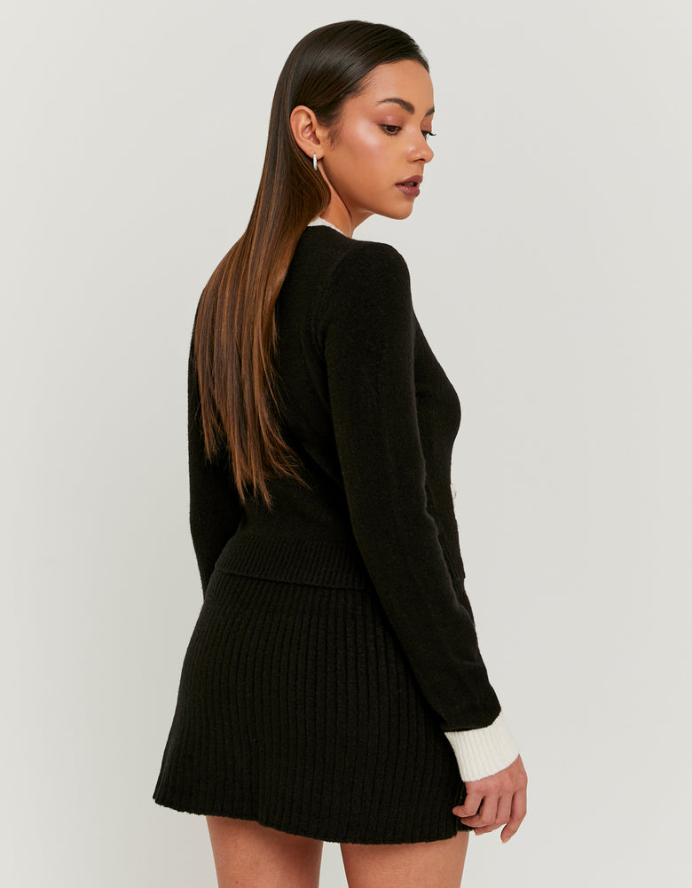 Knitted Skirt with Contrast Details | Black-White