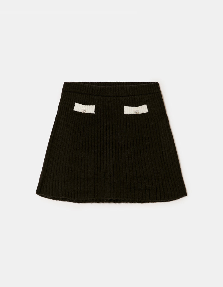 Knitted Skirt with Contrast Details | Black-White