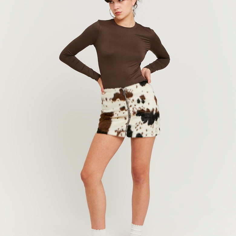 Cow Printed Zip Up Skirt | Animal Print