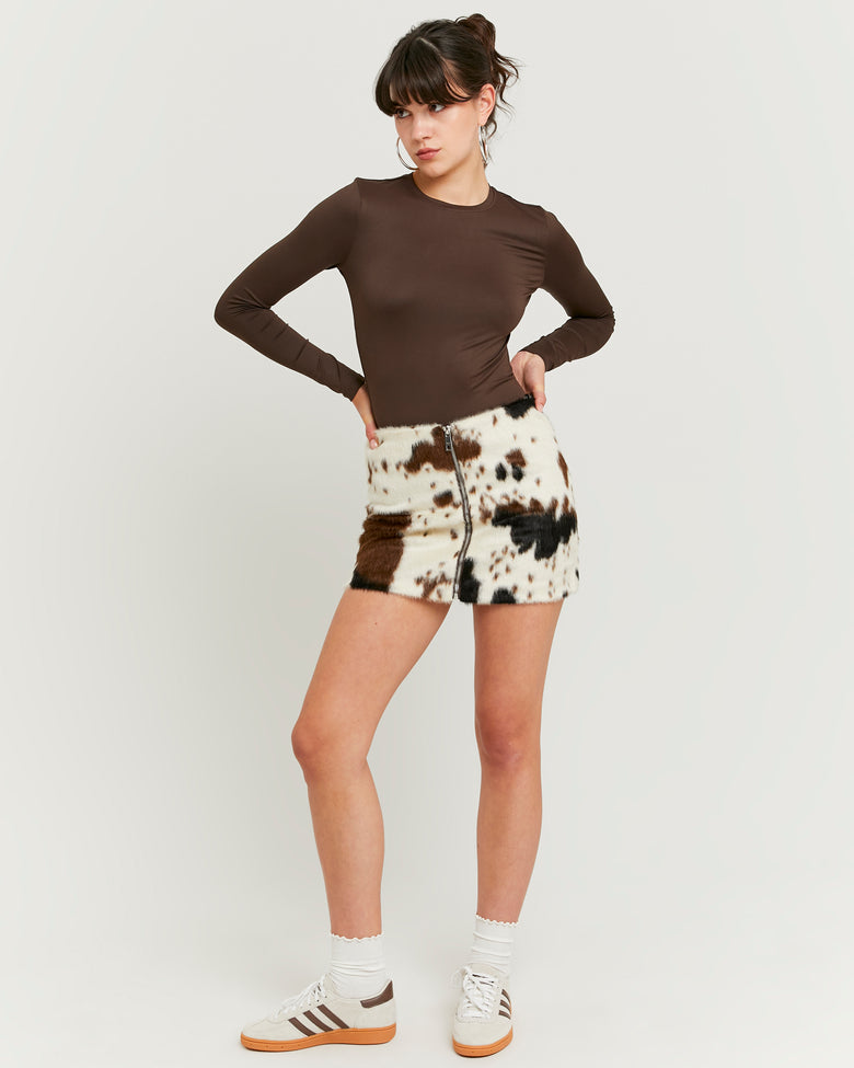 Cow Printed Zip Up Skirt | Animal Print