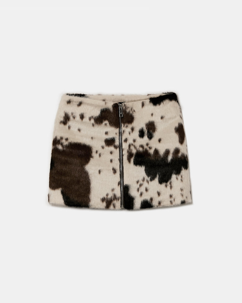 Cow Printed Zip Up Skirt | Animal Print