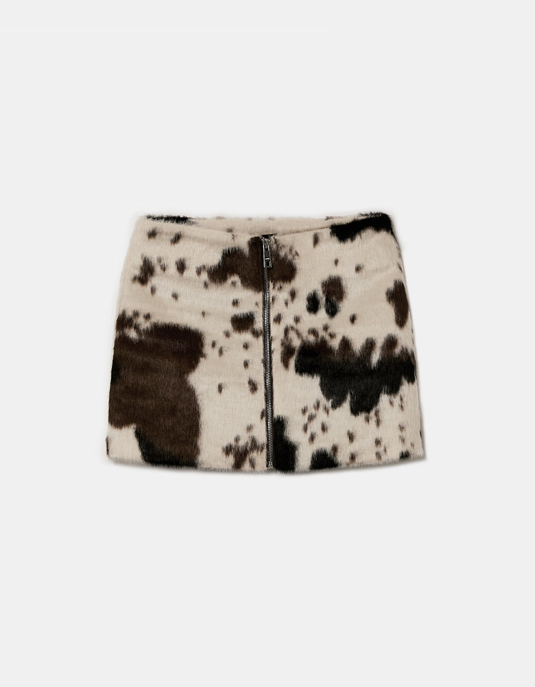 Cow Printed Zip Up Skirt | Animal Print
