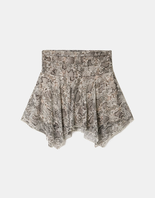 Asymmetric Mini Skirt | Snake Print
