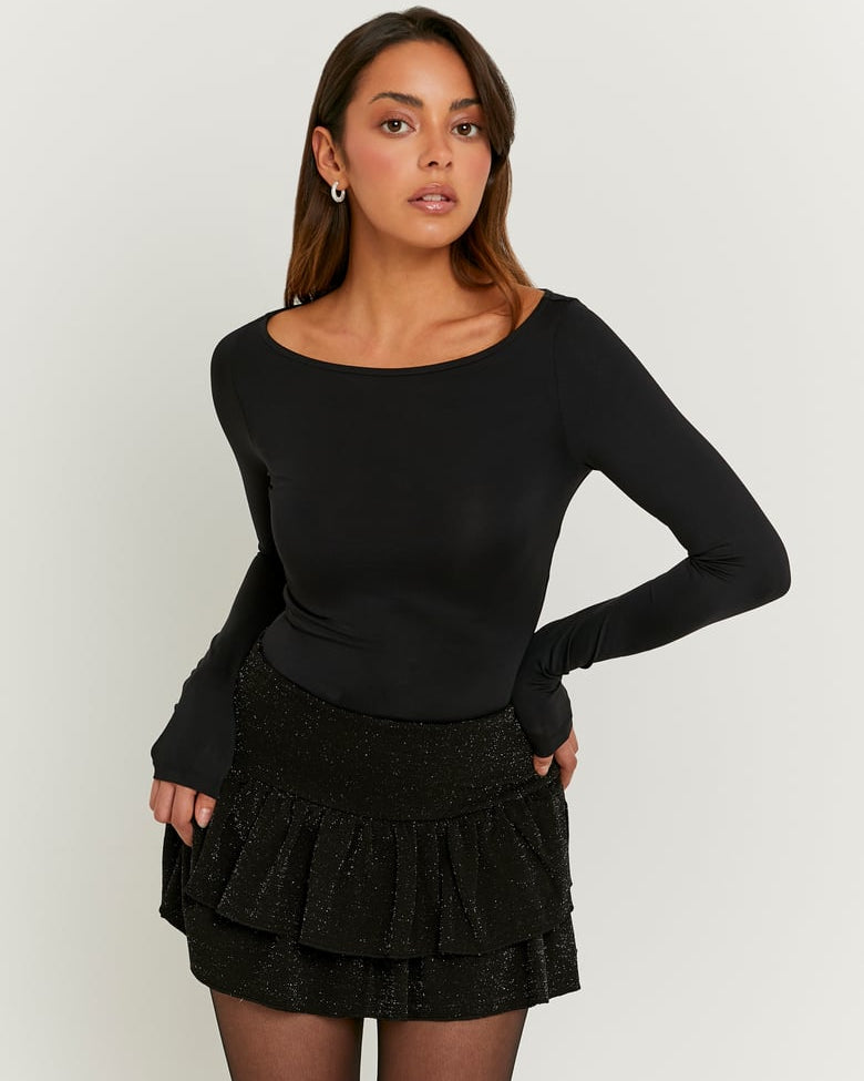 Lurex Skort with Ruffles | Black