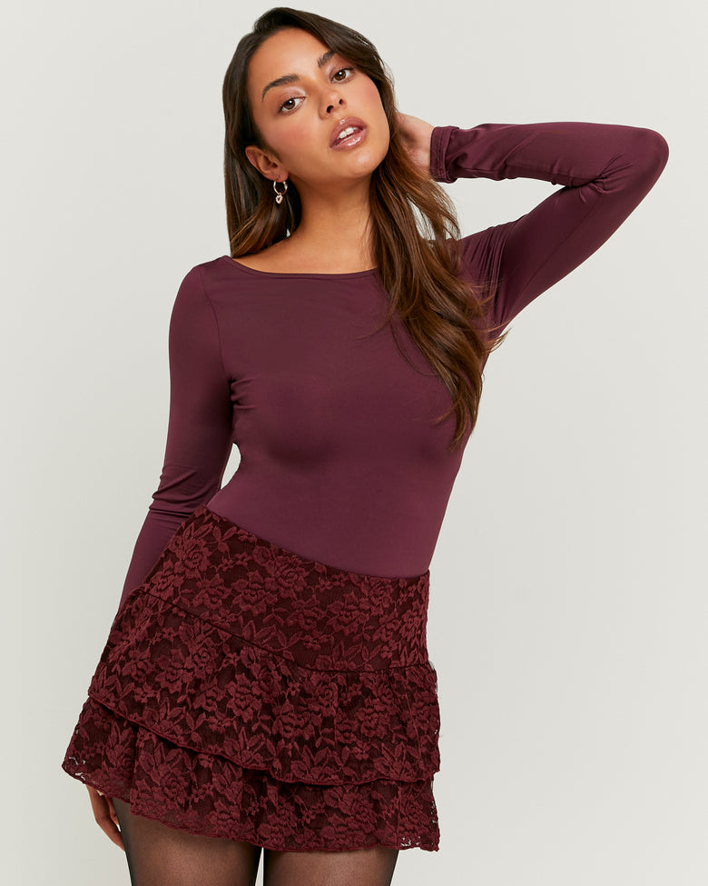 Lace Skort with Ruffles | Bordeau