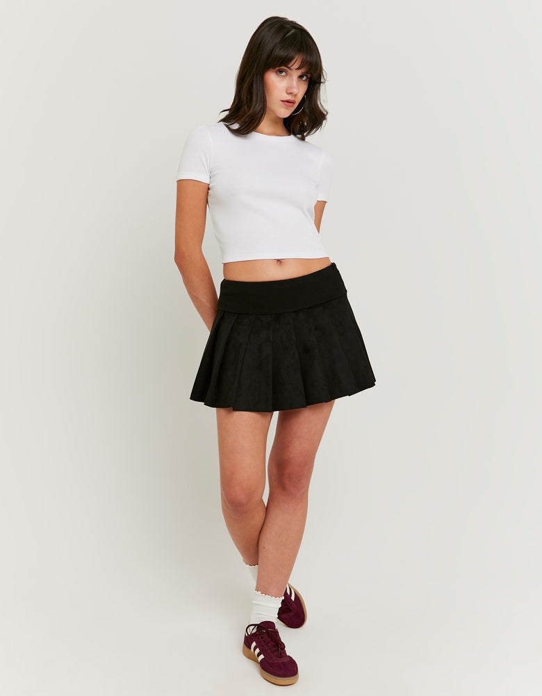 Suede Pleated Skort | Black