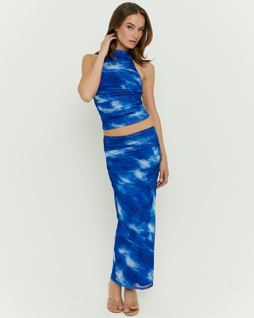 Long Gathered Skirt | Blue Melange