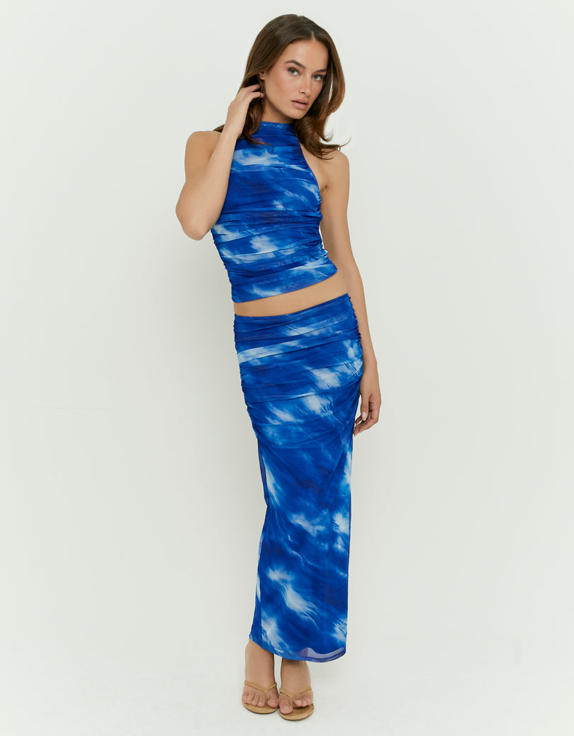 Long Gathered Skirt | Blue Melange