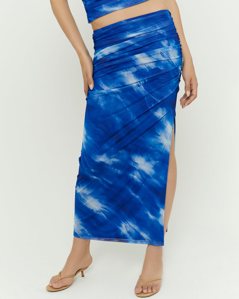 Long Gathered Skirt | Blue Melange