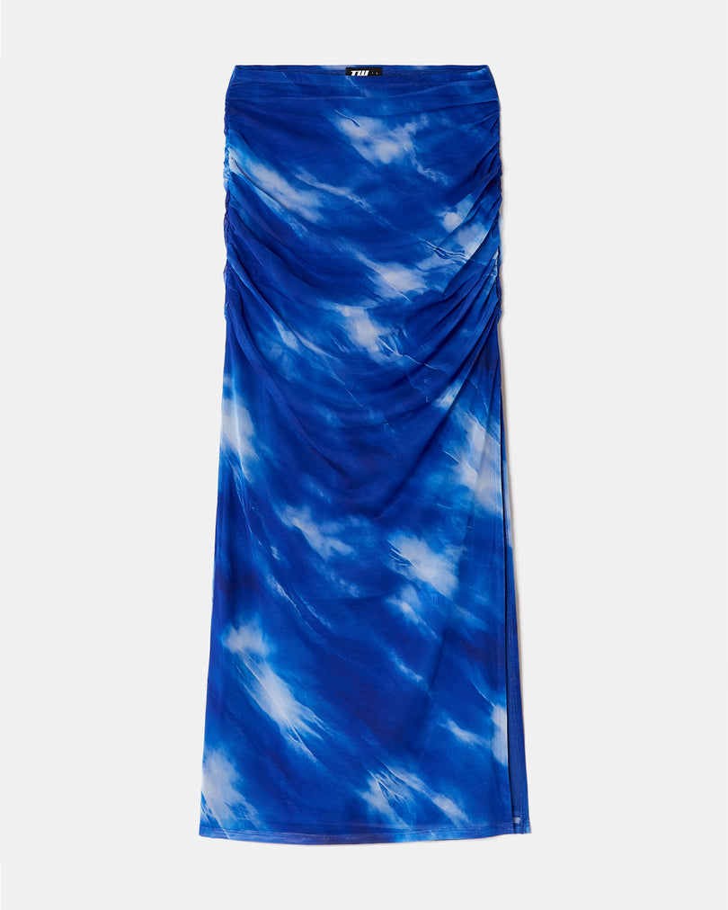 Long Gathered Skirt | Blue Melange