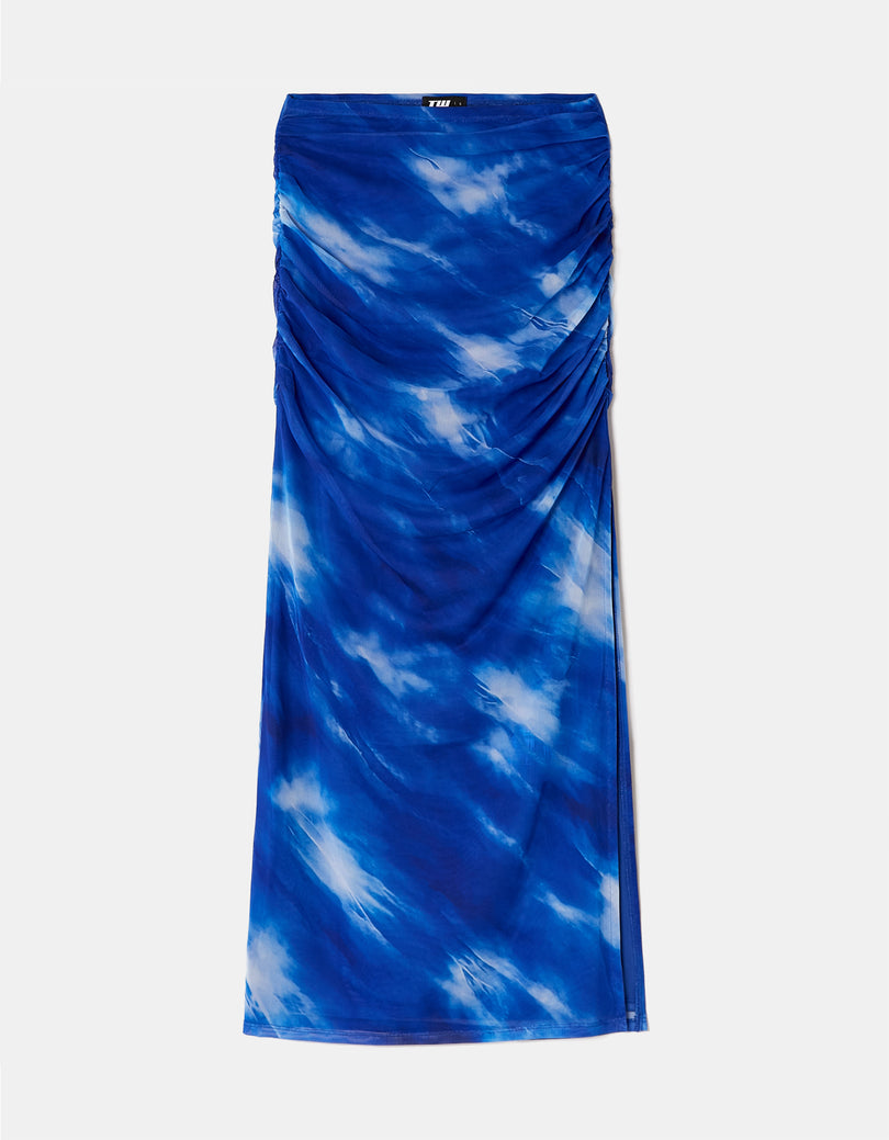 Long Gathered Skirt | Blue Melange