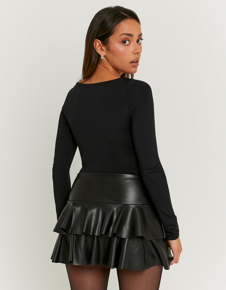 Faux Leather Mini Skort with Ruffles | Black