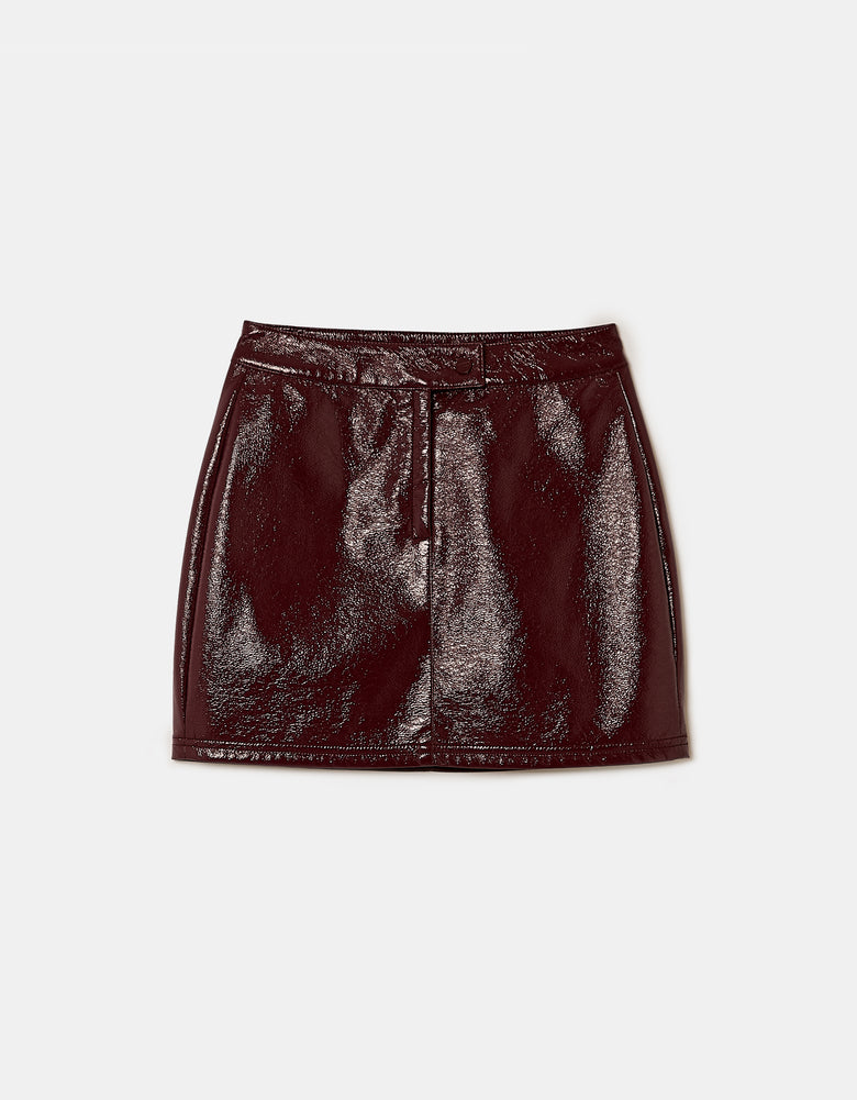 High Waist Vinyl Mini Skirt | Bordeau