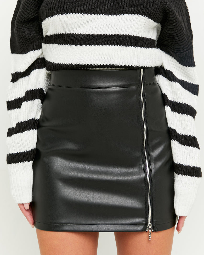 Faux Leather Zipped Mini Skirt | Black