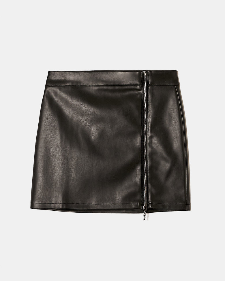 Faux Leather Zipped Mini Skirt | Black