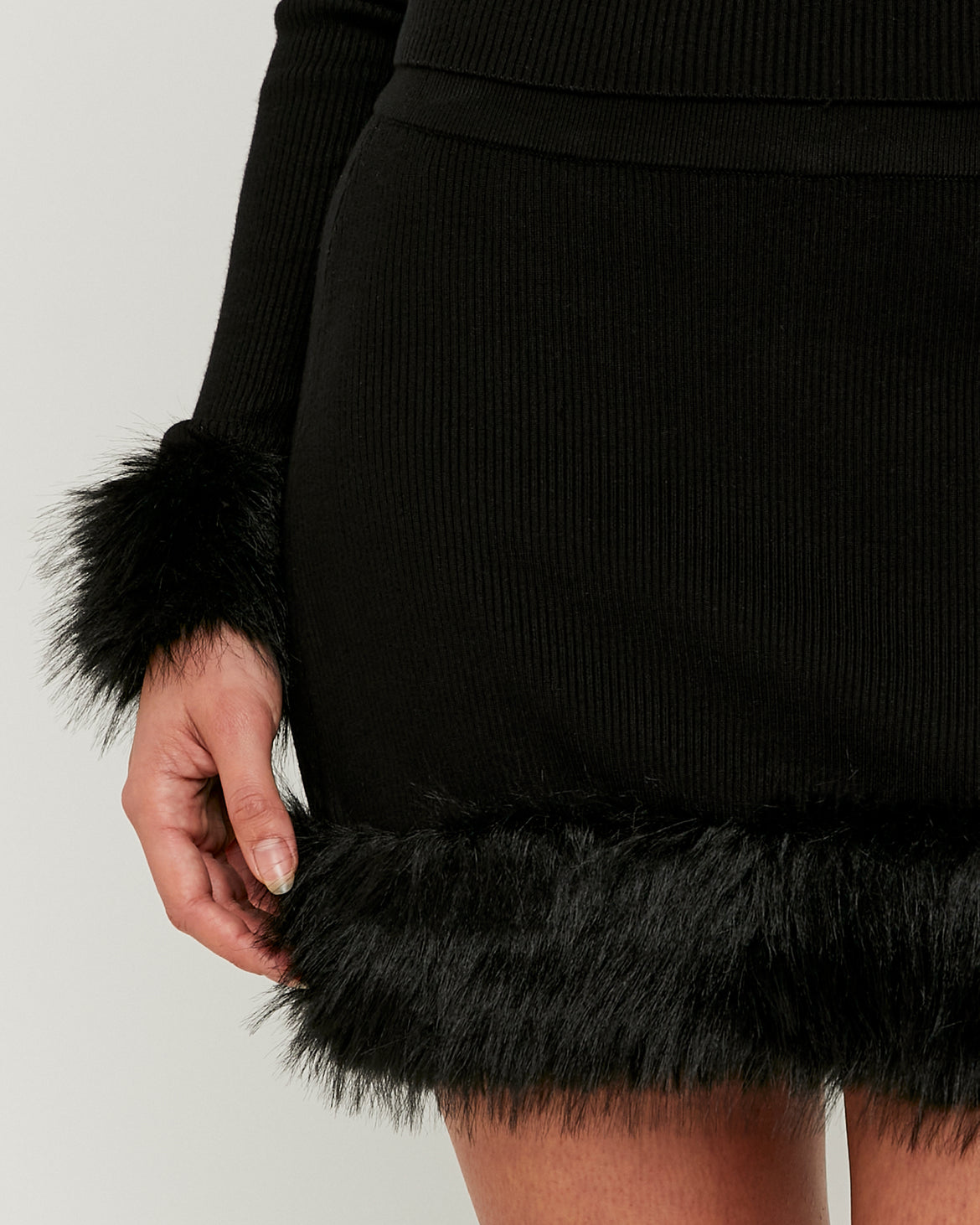 Knitted Skirt with Fur Trim | Black