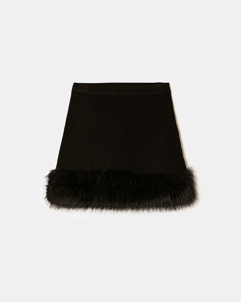 Knitted Skirt with Fur Trim | Black