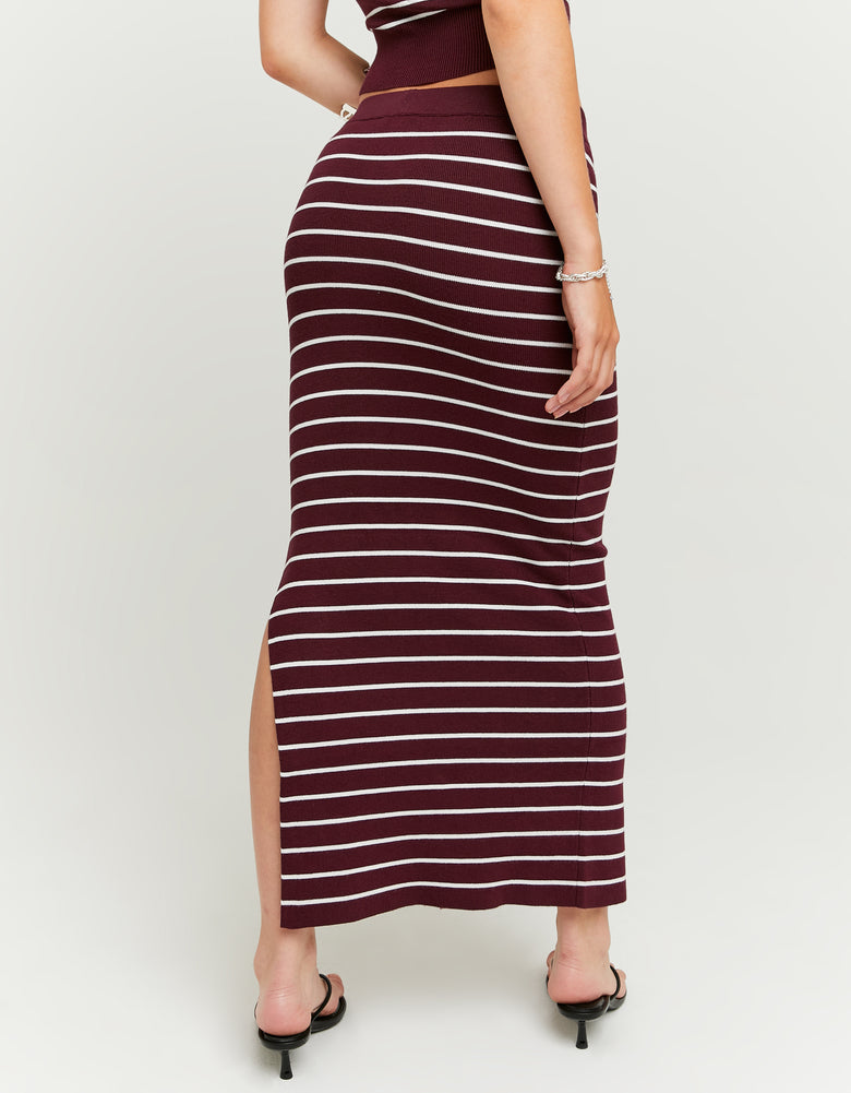 Knitted Midi Skirt with Stripes | Bordeaux striped