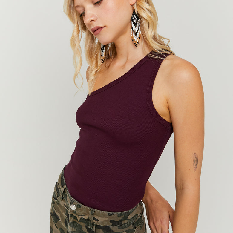 One Shoulder Basic Top | Bordeau
