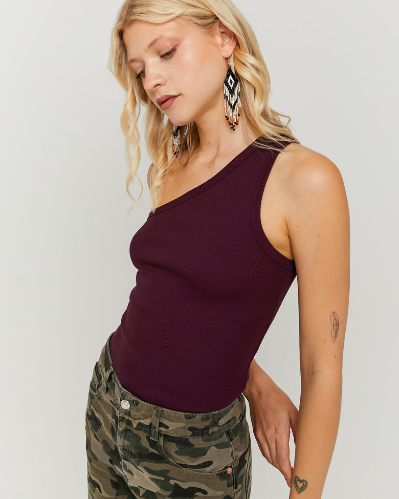 One Shoulder Basic Top | Bordeau