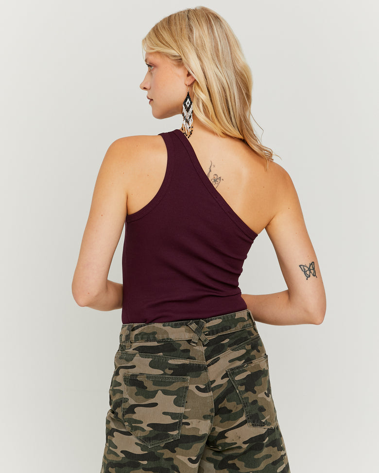 One Shoulder Basic Top | Bordeau